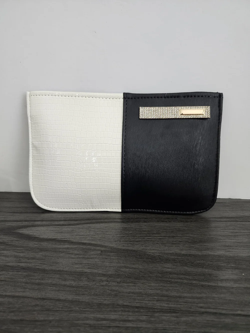 Two-Tone Black and White Women's Clutch with Gold Accent